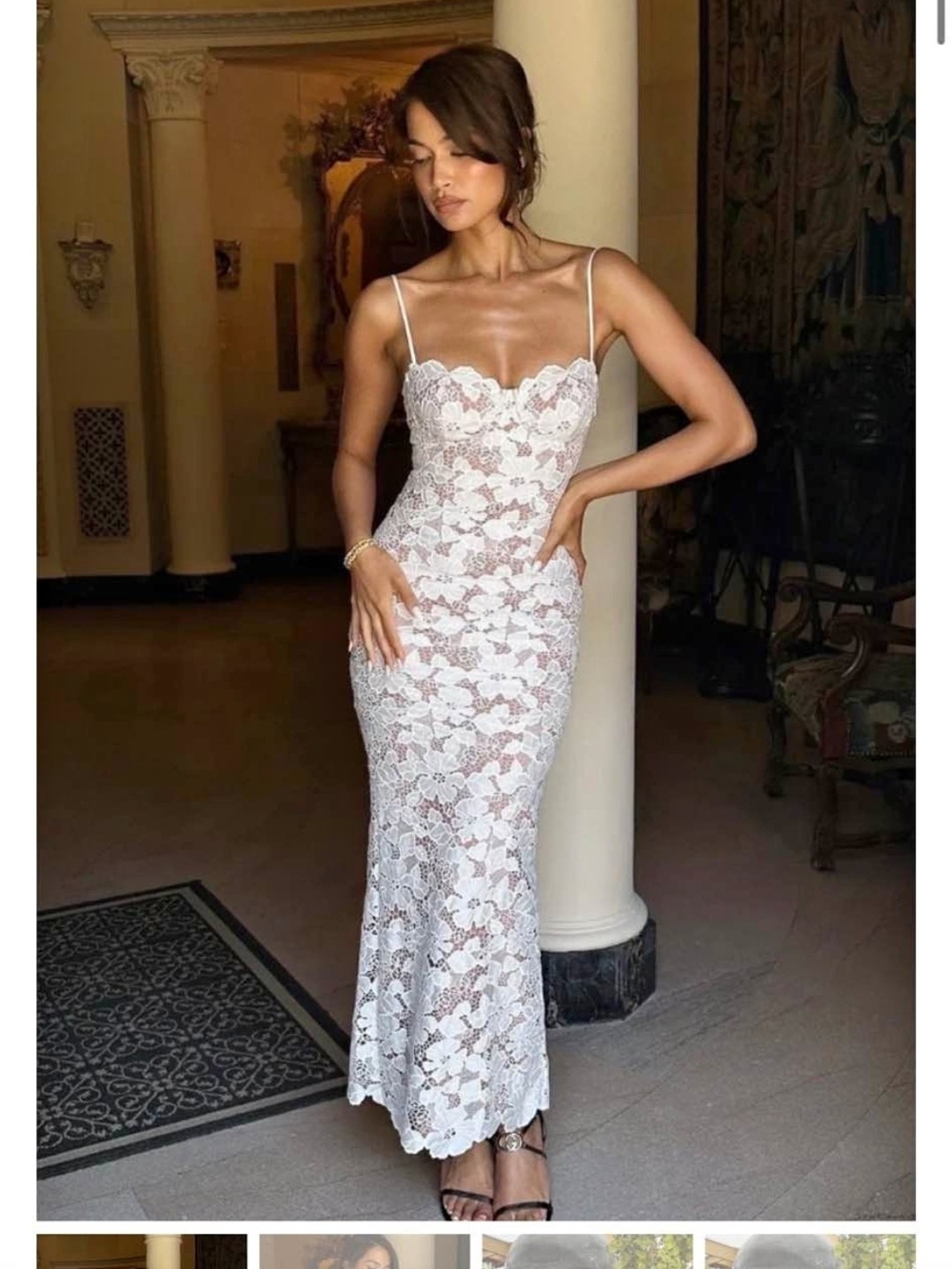 Elegant White Lace Slip Dress with Scalloped Neckline
